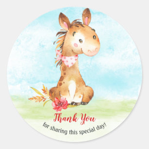 Watercolor Horse Baby Showfarm Vielen Dank Runder Aufkleber