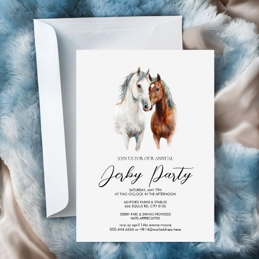 Watercolor Horses Derby Party Invitation with Eleg Einladung