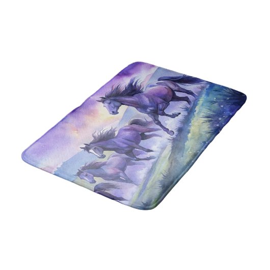 Watercolor Horses Running Kitchen Towel Badematte (Schrägansicht)
