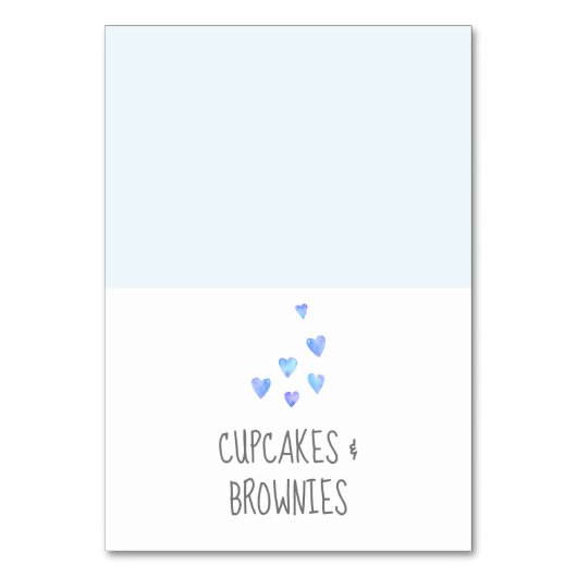 Watercolor hört Boy Baby Shower Buffets Labels Tischnummer (Vorderseite)