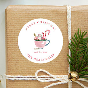 Watercolor-Hot-Chocolate Grün Pink Rot Feiertage Runder Aufkleber