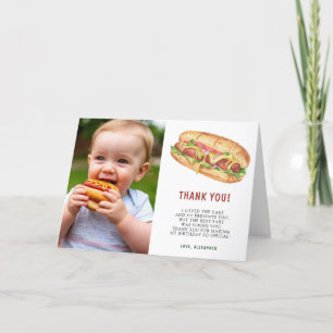 Watercolor Hot Dog Erste Geburtstagsfeier Dankeskarte
