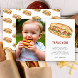 Watercolor Hot Dog Erste Geburtstagsparty Dankeskarte