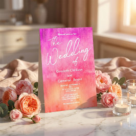 Watercolor Hot Pink and Orange Wedding Einladung
