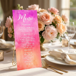 Watercolor Hot Pink and Orange Wedding  Menu Menükarte