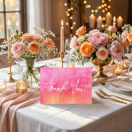 Watercolor Hot Pink and Orange Wedding Thank You Dankeskarte