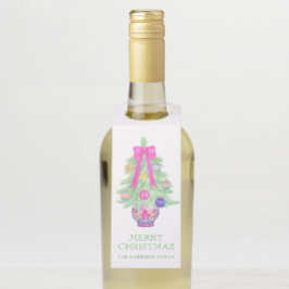 Watercolor Hot Pink Bow Ginger Jar Christmas Gift Flaschenanhänger