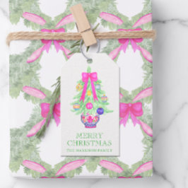 Watercolor Hot Pink Bow Ginger Jar Christmas Gift Geschenkanhänger