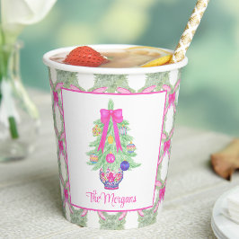 Watercolor Hot Pink Bow Ginger Jar Christmas Tree Pappbecher