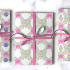 Watercolor Hot Pink Bow Ginger Jar Weihnachten Geschenkpapier Set