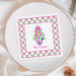 Watercolor Hot Pink Bow Ginger Jar Weihnachtsbaum Serviette