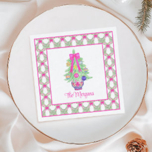 Watercolor Hot Pink Bow Ginger Jar Weihnachtsbaum Serviette