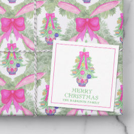 Watercolor Hot Pink Bow Ginger Jar Weihnachtsgesch Mitteilungskarte