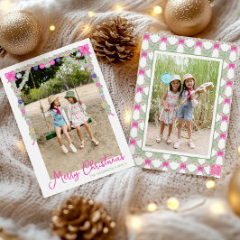 Watercolor Hot Pink Bows Garland Christmas Photo Feiertagskarte