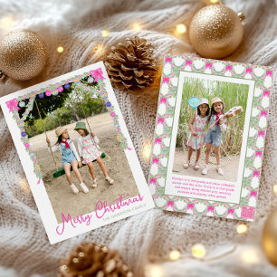 Watercolor Hot Pink Bows Garland Weihnachts-Foto Feiertagskarte
