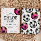 Watercolor Hot Pink Fußball Einladung zum Geburtst