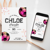 Watercolor Hot Pink Fußball Einladung zum Geburtst