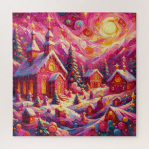 Watercolor Hot Pink House Weihnachtsmotifs Urlaub Puzzle