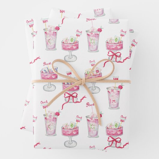Watercolor Hot Pink Mahjong Cocktails Geschenkpapier Set (Beispiel)