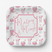 Watercolor Hot Pink Mahjong Cocktails Pappteller (Vorderseite)