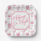 Watercolor Hot Pink Mahjong Cocktails Pappteller (Vorderseite)