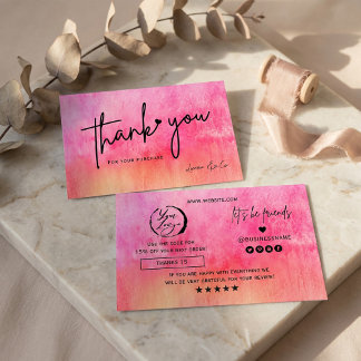 Watercolor Hot Pink Thank You Card Gold Accents Visitenkarte