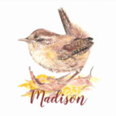 Watercolor House Wren Bird Nature Individuelle Nam Aufkleber (Vorderseite)