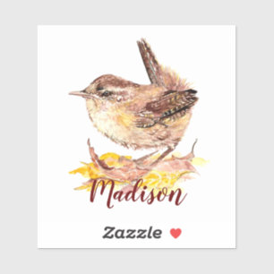 Watercolor House Wren Bird Nature Individuelle Nam Aufkleber