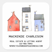 Watercolor House Zuhause Real Anwesen Lassend Agen Quadratischer Aufkleber (Vorderseite)