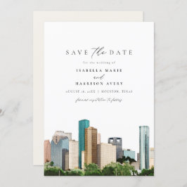 Watercolor Houston Texas Skyline Save the Date Einladung