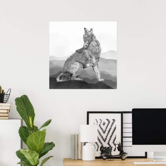Watercolor Howling Coyote Animal Art Poster (Heimbüro)