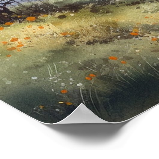 Watercolor Hügel Wiese Wickelweg Blau Himmel Poster (Ecke)