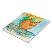 Watercolor Huhn Hen Autumn Leaves Fliese (Seite)