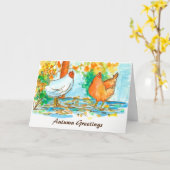 Watercolor Hühnerhennen Herbstgrüße Karte (Gelbe Blume)