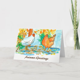 Watercolor Hühnerhennen Herbstgrüße Karte