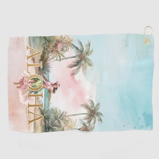 Watercolor Hula Girl Aloha Hawaii Golfhandtuch (Horizontal)