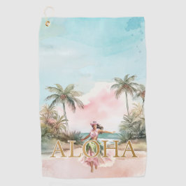 Watercolor Hula Girl Aloha Hawaii Golfhandtuch