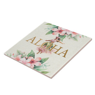 Watercolor Hula Girl Aloha Hawaiian Keramik Tile Fliese