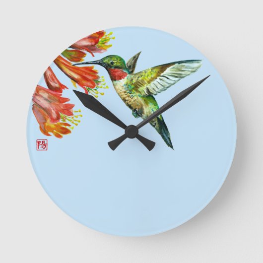 Watercolor Hummingbird Runde Wanduhr (Vorderseite)