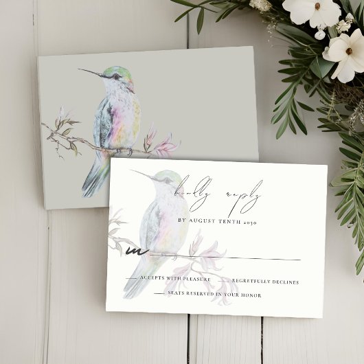 Watercolor Hummingbird Wedding RSVP Response Card Karte