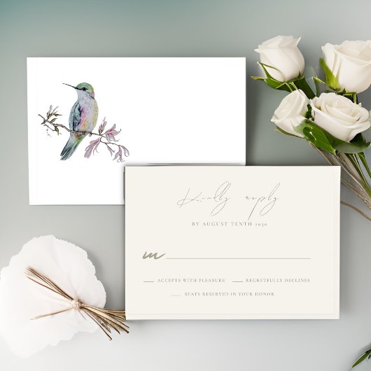 Watercolor Hummingbird Wedding RSVP Response Card Karte