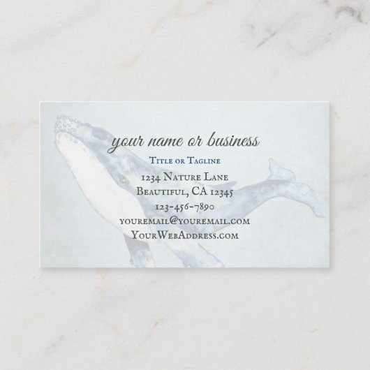 Watercolor Humpback Whale Ocean Beach Visitenkarte (Rückseite)