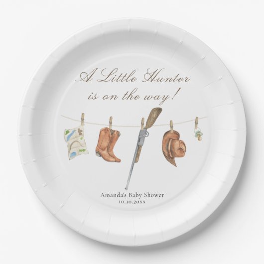 Watercolor Hunter Baby Shower Pappteller (Vorderseite)