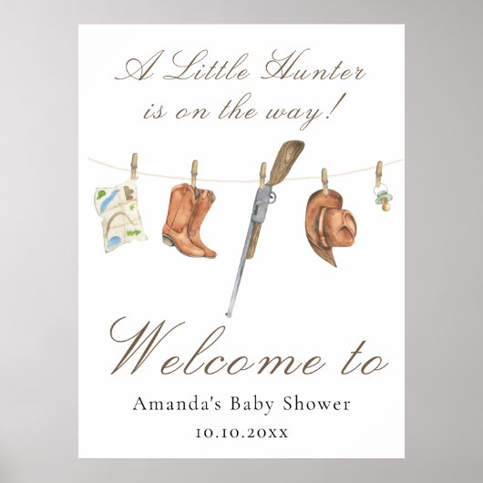 Watercolor Hunter Baby shower Welcome Poster (Vorne)