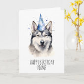 Watercolor Husky Birthday Card Karte (Gelbe Blume)