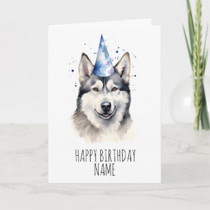 Watercolor Husky Birthday Card Karte
