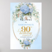 Watercolor Hydrangea Greenery 90 birthday welcome Poster (Vorne)