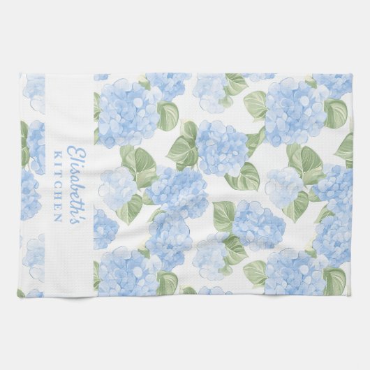 Watercolor Hydrangea Name Geschirrtuch (Horizontal)