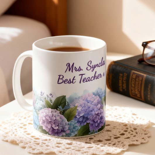 Watercolor Hydrangea Teacher Appreciation Script Kaffeetasse