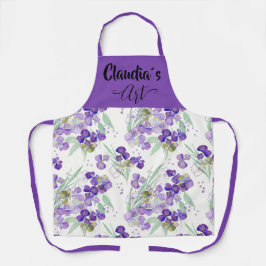 Watercolor Hydrangeas petals Art with name Schürze